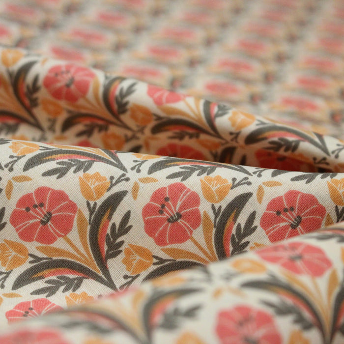 Tissu cotonnade fleuri SELMA : tons roses ou tons verts - OEKO - TEX - TissusPapi.com