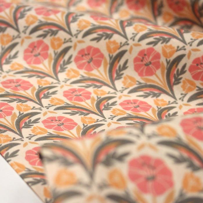 Tissu cotonnade fleuri SELMA : tons roses ou tons verts - OEKO - TEX - TissusPapi.com