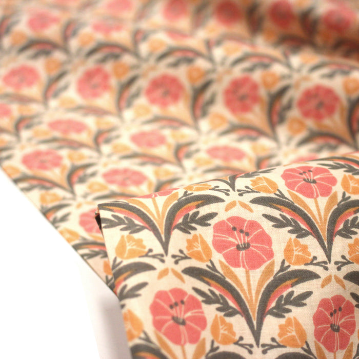 Tissu cotonnade fleuri SELMA : tons roses ou tons verts - OEKO - TEX - TissusPapi.com