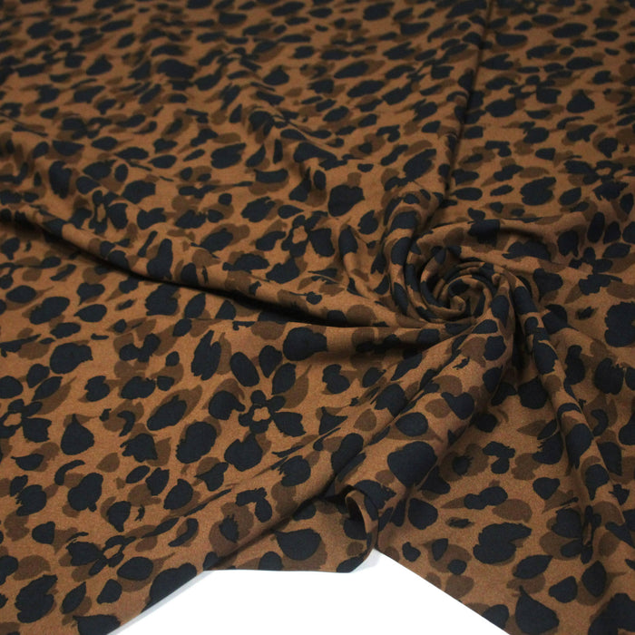 Tissu Viscose fluide KODKOD, motif pelage léopard marron, chocolat et noir - OEKO - TEX STANDARD 100 - TissusPapi.com