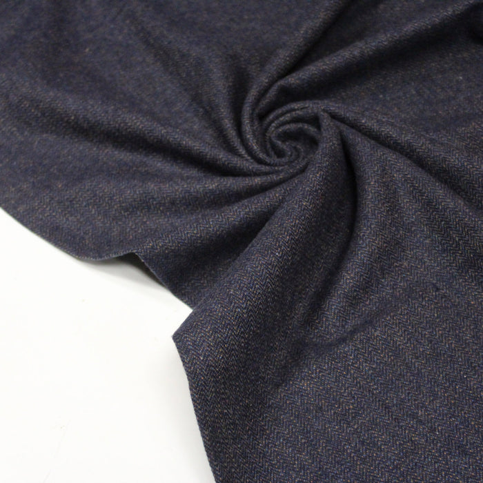 Tissu lainage chevrons bleu marine & bronze - Fabrication italienne - TissusPapi.com
