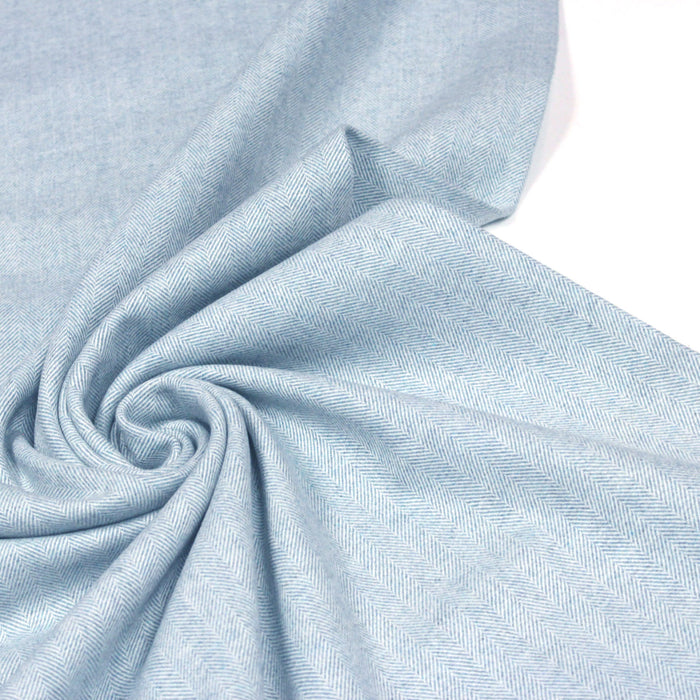 Tissu lainage faux - uni aux fins chevrons bleu ciel et écru - Fabrication italienne - TissusPapi.com