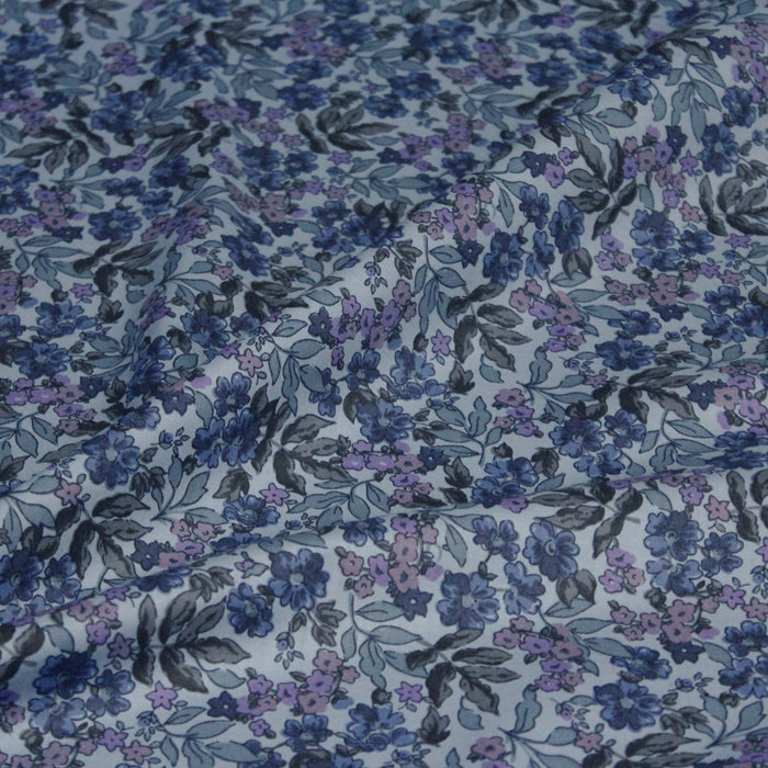 Tissu Popeline de coton fleuris aux tons bleus - Collection FLORENCE - TissusPapi.com