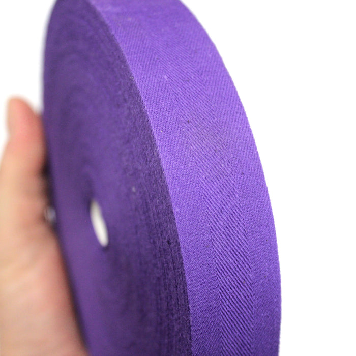 Ruban sergé de coton violet 25mm - Galette de 50 mètres - Fabrication française