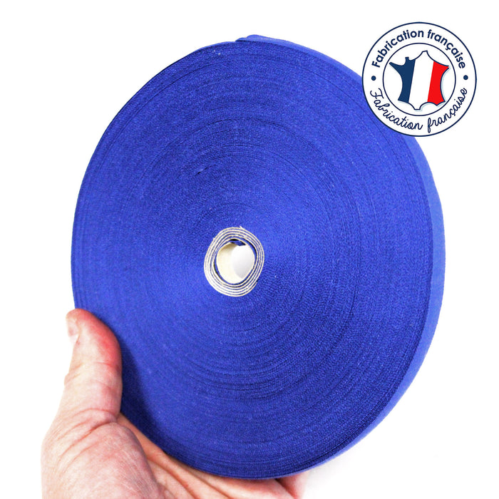 Ruban sergé de coton bleu roi 10mm - Galette de 50 mètres - Fabrication française - TissusPapi.com