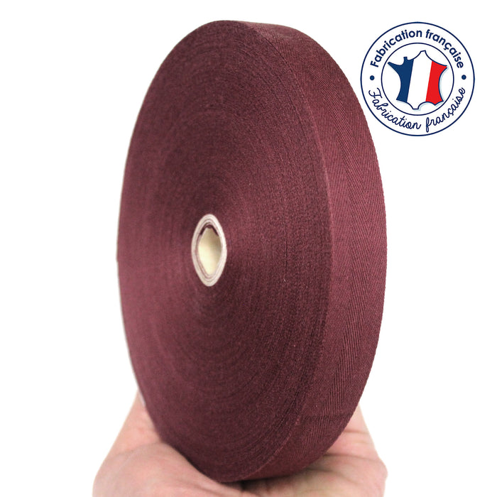 Ruban sergé de coton rouge bordeaux 20mm - Galette de 50 mètres - Fabrication française - TissusPapi.com
