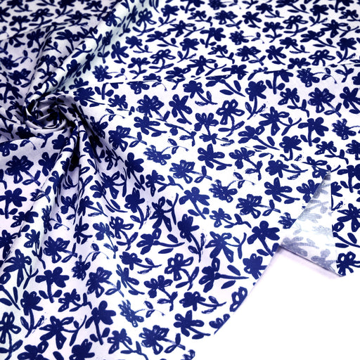 Tissu cotonnade aux fleurs japonaise & dessins à l'encre de Chine : rouge, noir, bleu - OEKO - TEX - TissusPapi.com