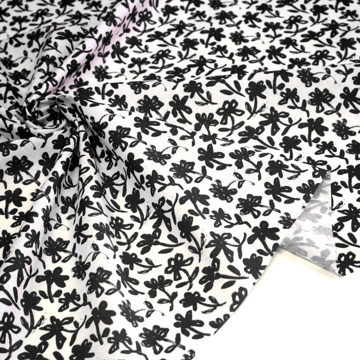 Tissu cotonnade aux fleurs japonaise & dessins à l'encre de Chine : rouge, noir, bleu - OEKO - TEX - TissusPapi.com