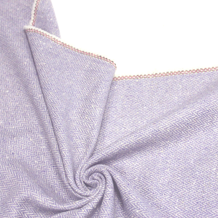 Tissu lainage faux - uni aux chevrons parme et blancs - Fabrication italienne - TissusPapi.com