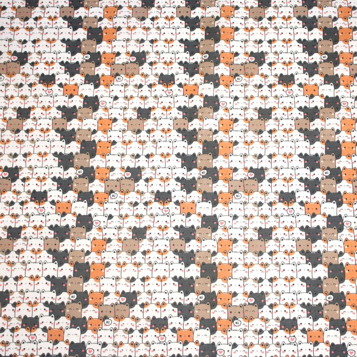 Tissu cotonnade KAWAII aux chats japonais blancs, gris et roux - OEKO - TEX - TissusPapi.com