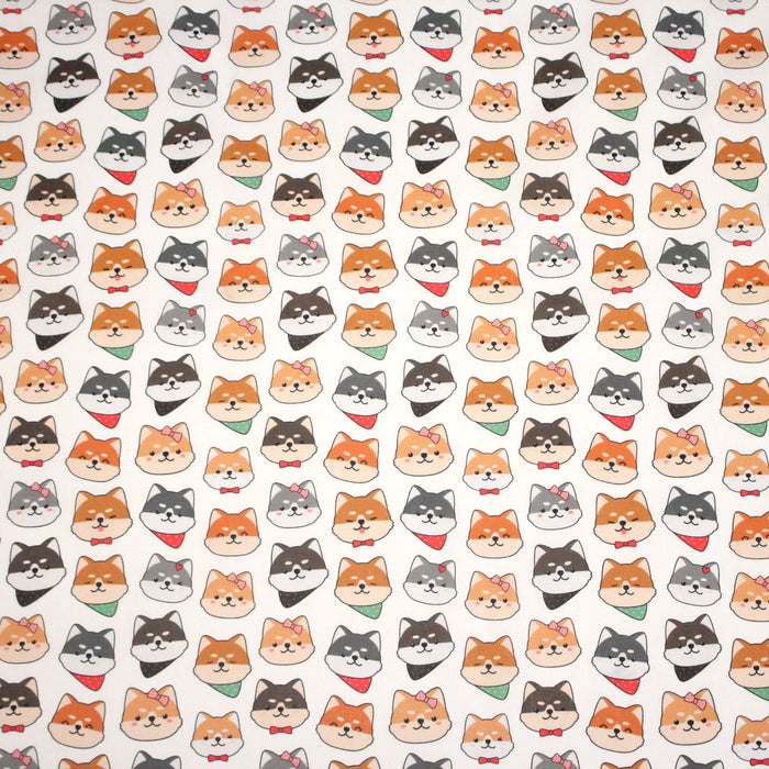 Tissu cotonnade KAWAII aux chiens japonais Shiba blancs, gris et roux, noeud papillon & bandanas - OEKO - TEX - TissusPapi.com
