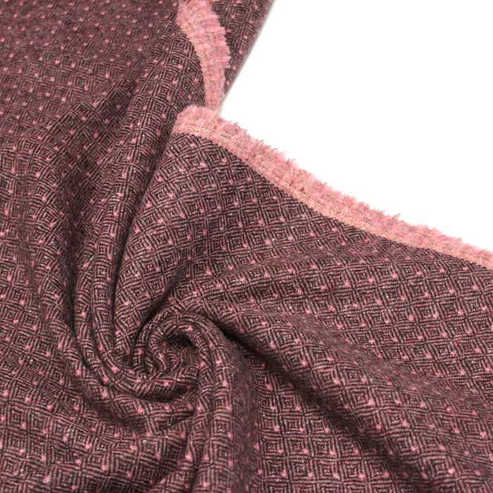 Tissu lainage faux - uni chevrons marrons et roses, touches de roses - Fabrication italienne - TissusPapi.com