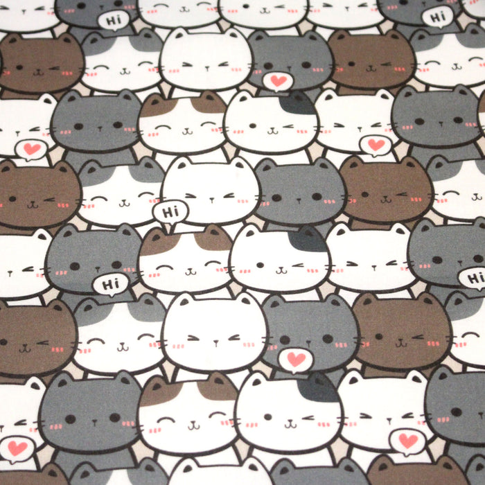 Tissu cotonnade KAWAII aux chats japonais blancs et gris - OEKO - TEX - TissusPapi.com