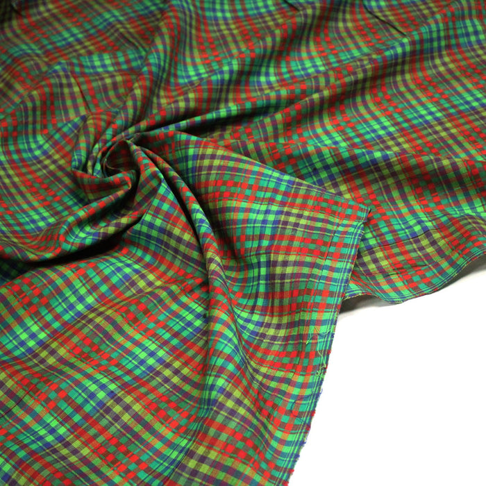Tissu authentique MADRAS indien rouge, bleu et vert, 100% coton - TissusPapi.com