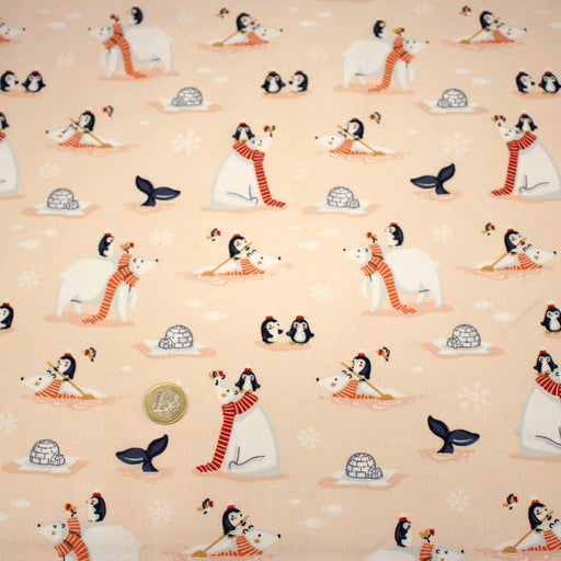 Tissu cotonnade OURS & BANQUISE, ours pingouins et igloos - OEKO - TEX STANDARD 100 - TissusPapi.com