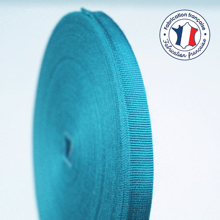 Ruban gros grain bleu turquoise 12mm - Galette de 50 mètres - Fabrication française