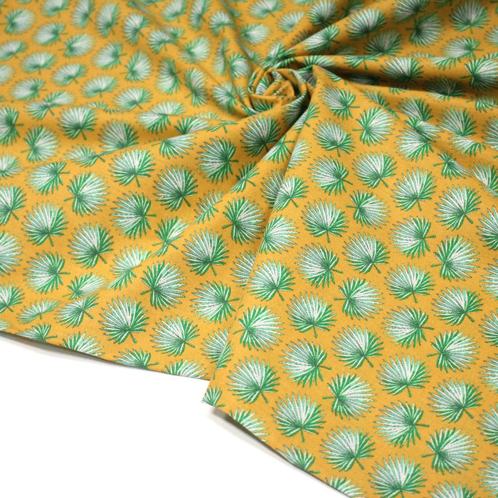 Tissu cotonnade jaune aux feuilles de palmier vertes - OEKO - TEX - TissusPapi.com