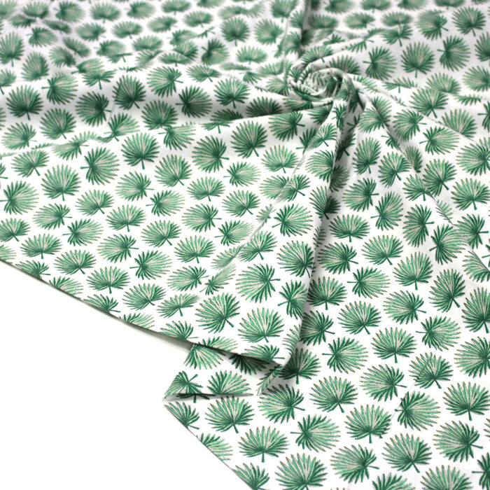 Tissu cotonnade blanc aux feuilles de palmier vertes - OEKO - TEX - TissusPapi.com