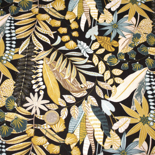 Tissu cotonnade Les tropiques dorées, floral tropical - OEKO - TEX STANDARD 100 - TissusPapi.com