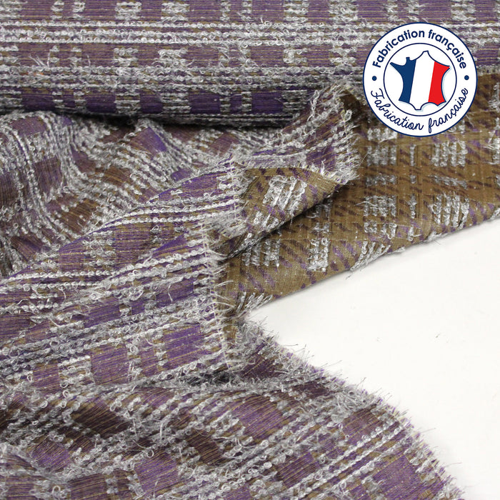 Tissu jacquard aux formes géométriques violettes et gris argenté - COLLECTION JACQUARD GEORGES - Fabriqué en France