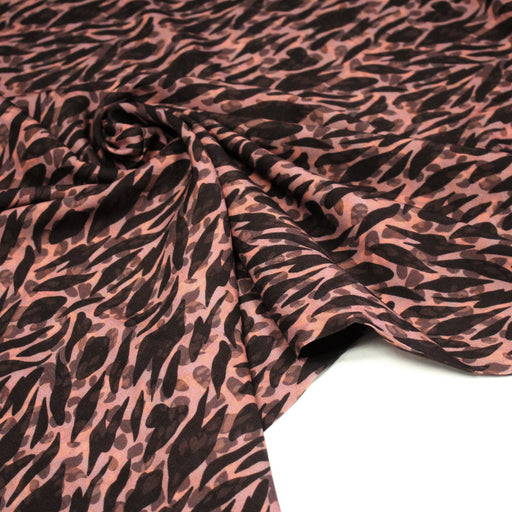 Tissu Viscose fluide marron tons chauds, motif zèbre et léopard, ZOMALIA - STANDARD 100 OEKO - TEX - TissusPapi.com