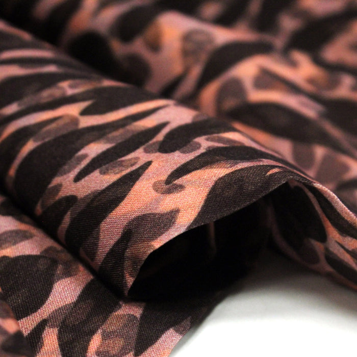 Tissu Viscose fluide marron tons chauds, motif zèbre et léopard, ZOMALIA - STANDARD 100 OEKO - TEX - TissusPapi.com