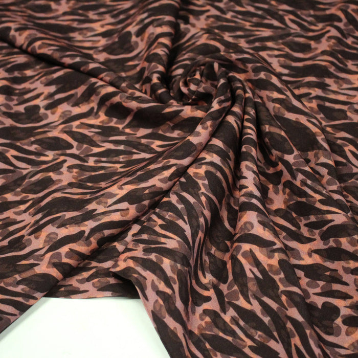 Tissu Viscose fluide marron tons chauds, motif zèbre et léopard, ZOMALIA - STANDARD 100 OEKO - TEX - TissusPapi.com