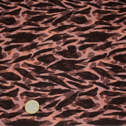 Tissu Viscose fluide marron tons chauds, motif zèbre et léopard, ZOMALIA - STANDARD 100 OEKO - TEX - TissusPapi.com