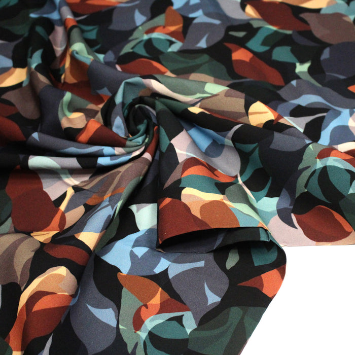 Tissu Viscose fluide aux feuilles entrelacées et multicolores, ANTHEA - STANDARD 100 OEKO-TEX