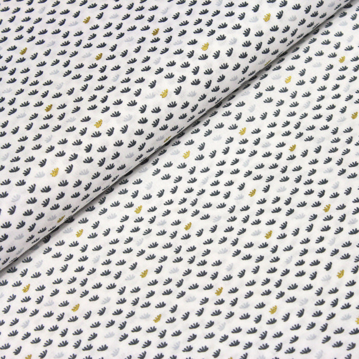 Tissu de coton blanc aux petites touffes grises et dorées - OEKO - TEX® - TissusPapi.com