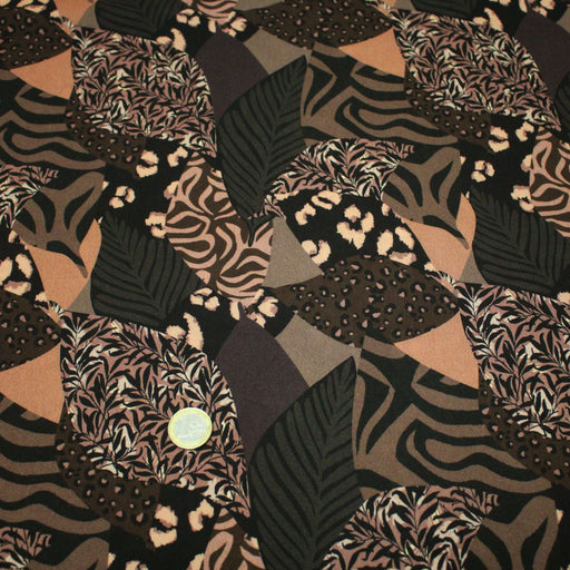 Tissu Viscose fluide motifs géométriques, taupe, noir et chocolat, KAROO - STANDARD 100 OEKO - TEX - TissusPapi.com