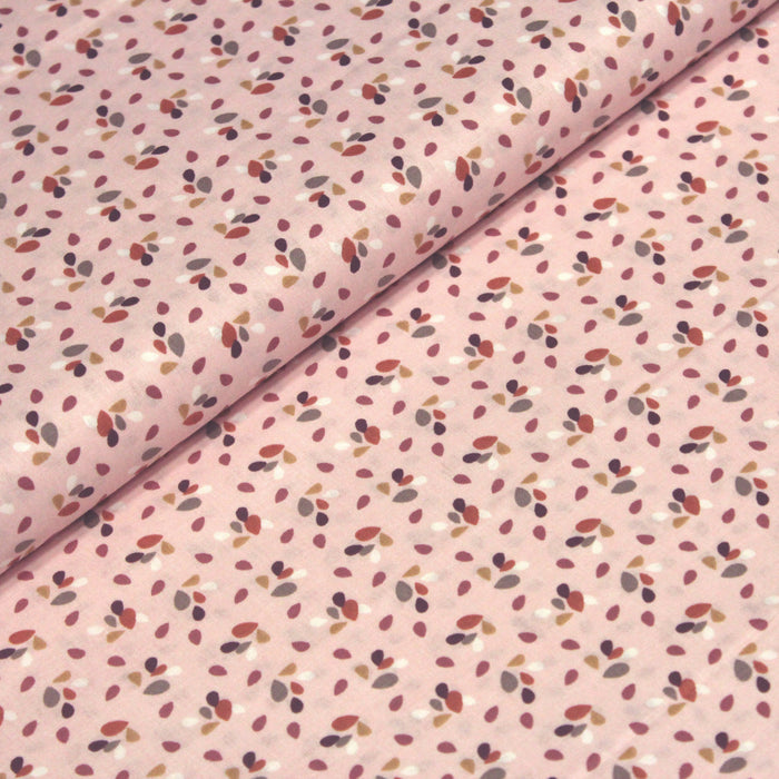 Tissu de coton rose aux gouttes bordeaux, jaunes, blanches, rouille - OEKO-TEX®