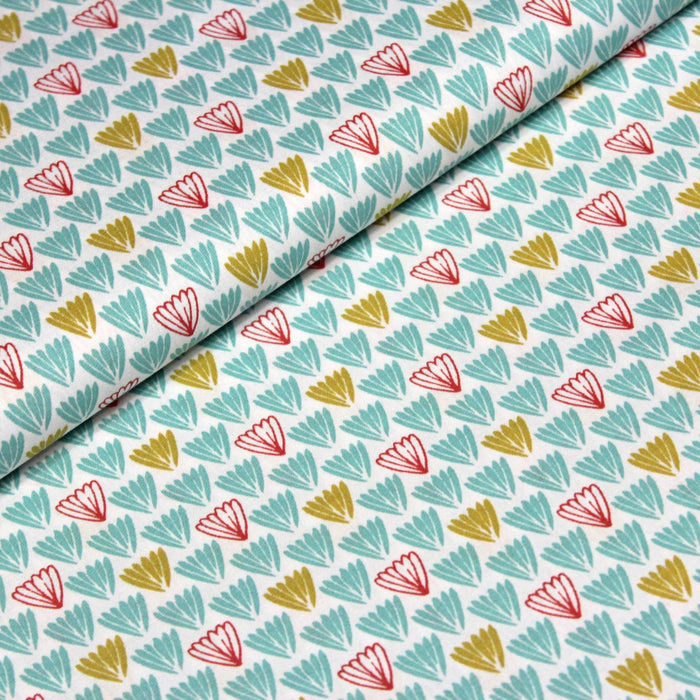 Tissu de coton blanc aux fleurs vert émeraude, jaune et rouge - OEKO - TEX® - TissusPapi.com