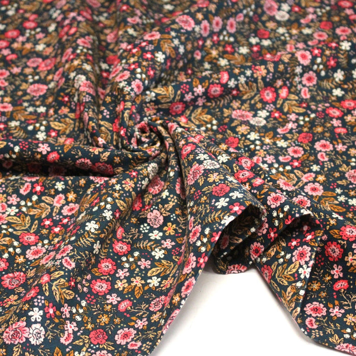 Tissu velours milleraies imprimé canard aux fines fleurs roses - STANDARD 100 OEKO - TEX - TissusPapi.com