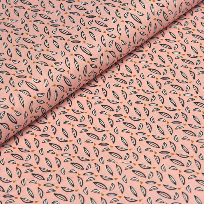 Tissu de coton corail aux feuilles blanches et noires - OEKO - TEX® - TissusPapi.com