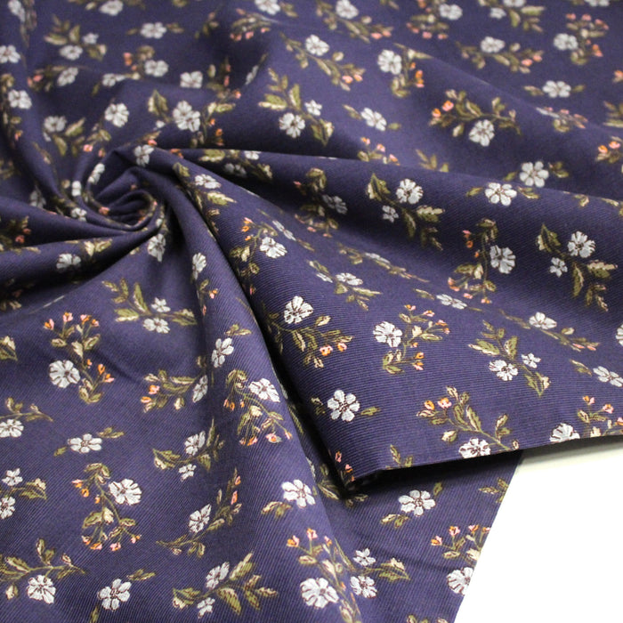 Tissu velours milleraies imprimé violet aux fines fleurs parme grises - STANDARD 100 OEKO-TEX