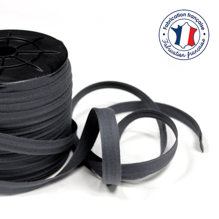 Bobine de 100m de passepoil gris anthracite, 100% coton, 14mm de large - TissusPapi.com