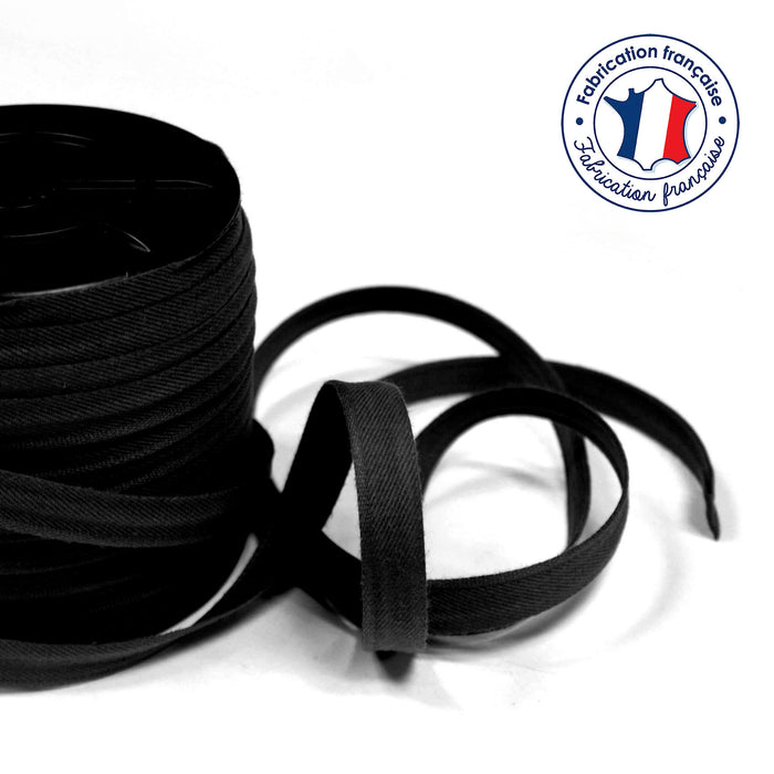 Bobine de 100m de passepoil noir, 100% coton, 14mm de large - TissusPapi.com