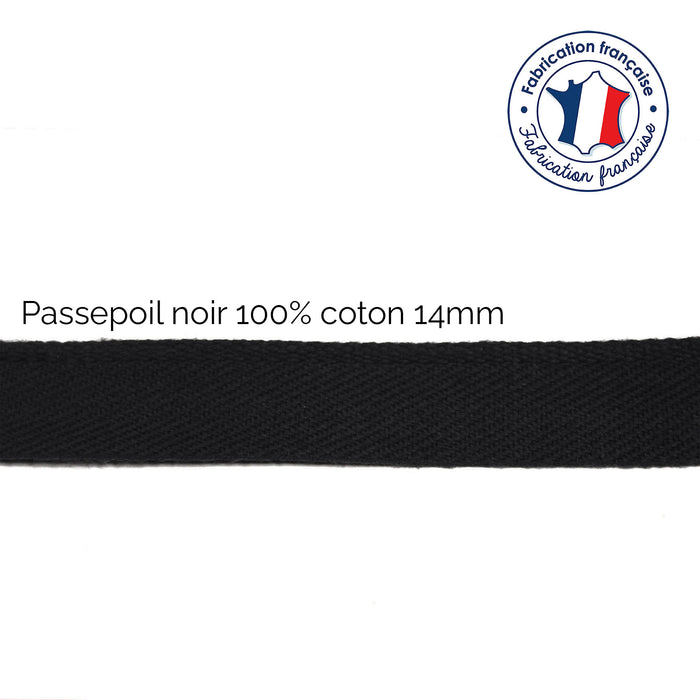 Bobine de 100m de passepoil noir, 100% coton, 14mm de large - TissusPapi.com
