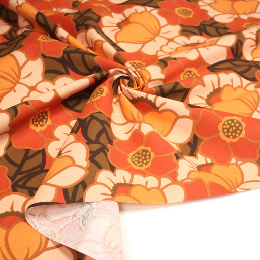 Tissu coton demi - natté SEVENTIES, fleuri rouille rose vert - OEKO - TEX STANDARD 100 - TissusPapi.com
