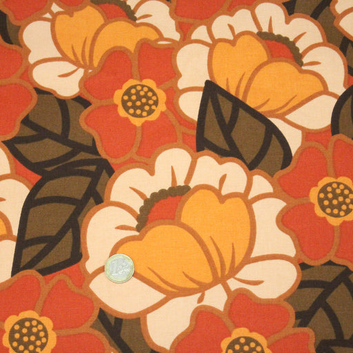Tissu coton demi - natté SEVENTIES, fleuri rouille rose vert - OEKO - TEX STANDARD 100 - TissusPapi.com