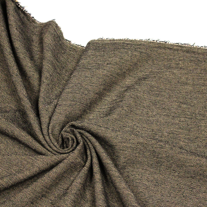 Tissu lainage faux - uni ocre et noir à fines rayures - Fabrication italienne - TissusPapi.com