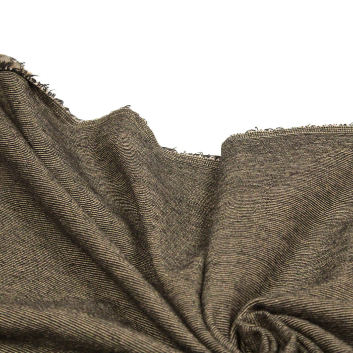 Tissu lainage faux - uni ocre et noir à fines rayures - Fabrication italienne - TissusPapi.com