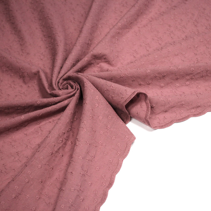Tissu broderie anglaise fleurie 100% coton Rose indien, à double feston - TissusPapi.com