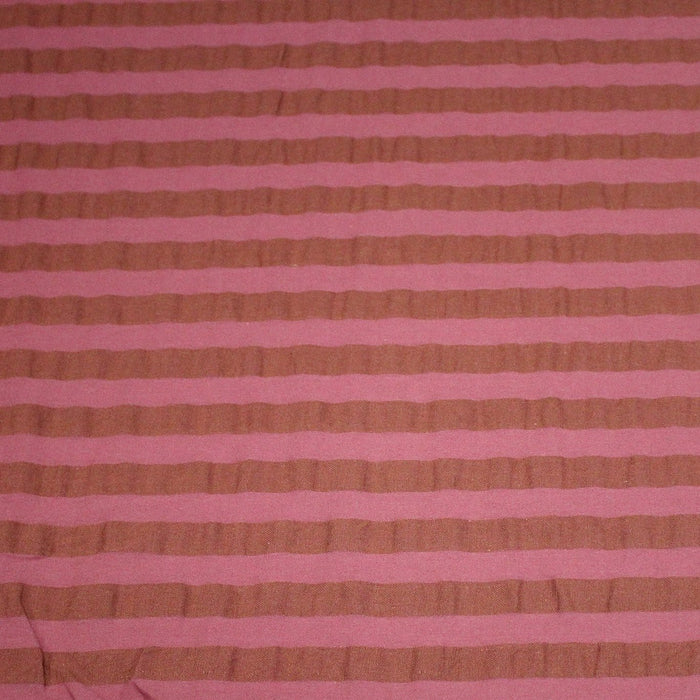 Tissu seersucker coton rayé 1cm Rose et cacao - STANDARD 100 OEKO - TEX - TissusPapi.com