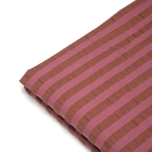 Tissu seersucker coton rayé 1cm Rose et cacao - STANDARD 100 OEKO - TEX - TissusPapi.com