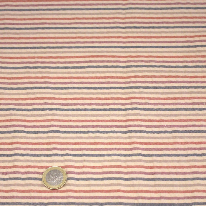 Tissu seersucker coton rayé 3mm Ecru bleu orange rose - STANDARD 100 OEKO - TEX - TissusPapi.com