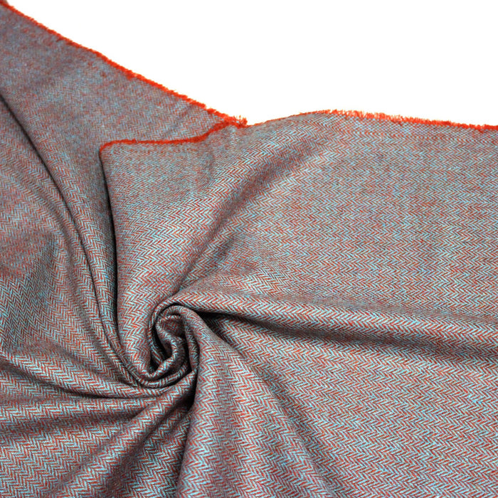 Tissu lainage faux - uni aux chevrons bleus et oranges - Fabrication italienne - TissusPapi.com