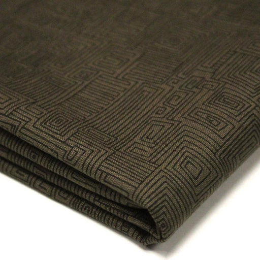 Tissu cotonnade vert marron aux lignes & formes géométriques - COLLECTION SEVENTIES - TissusPapi.com