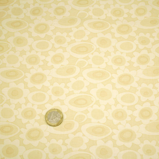 Tissu cotonnade jaune aux fleurs stylisées 70s jaunes - COLLECTION SEVENTIES - TissusPapi.com